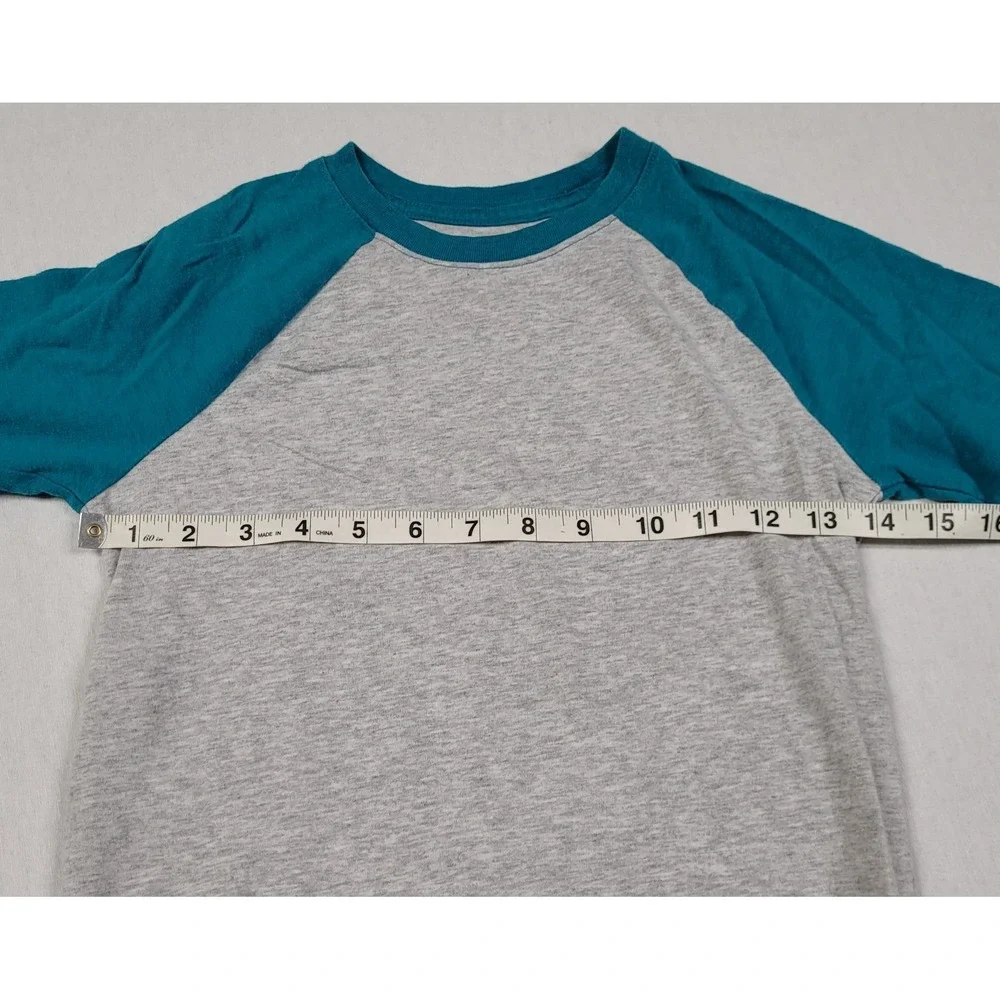 Wonder Nation Boys Gray and Teal Short-Sleeve Raglan T-Shirt Size M (8)